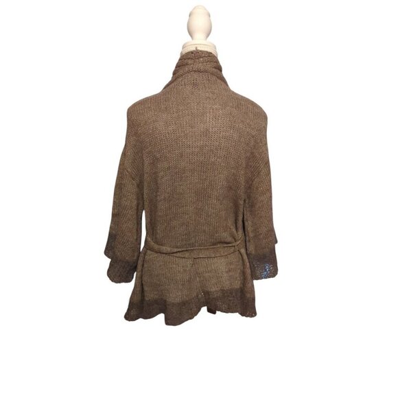 Fenn Wright Manson Women's Size 14 Brown/Beige 3/4 Sleeve Open Front Cardigan - Picture 4 of 11